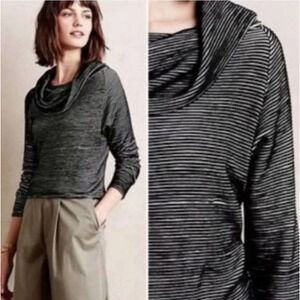 ANTHROPOLOGIE Dolan Black White Stripe Cowl Neck Long Sleeve Top Size XS